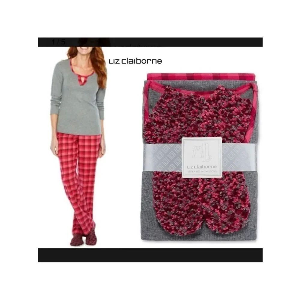 NWT 2X Liz Claiborne 3 Pc Pajama set with Socks